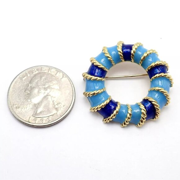 Rare! Vintage Tiffany & Co 18k Yellow Gold Blue Enamel Circle Rope Brooch Pin - Picture 5 of 13